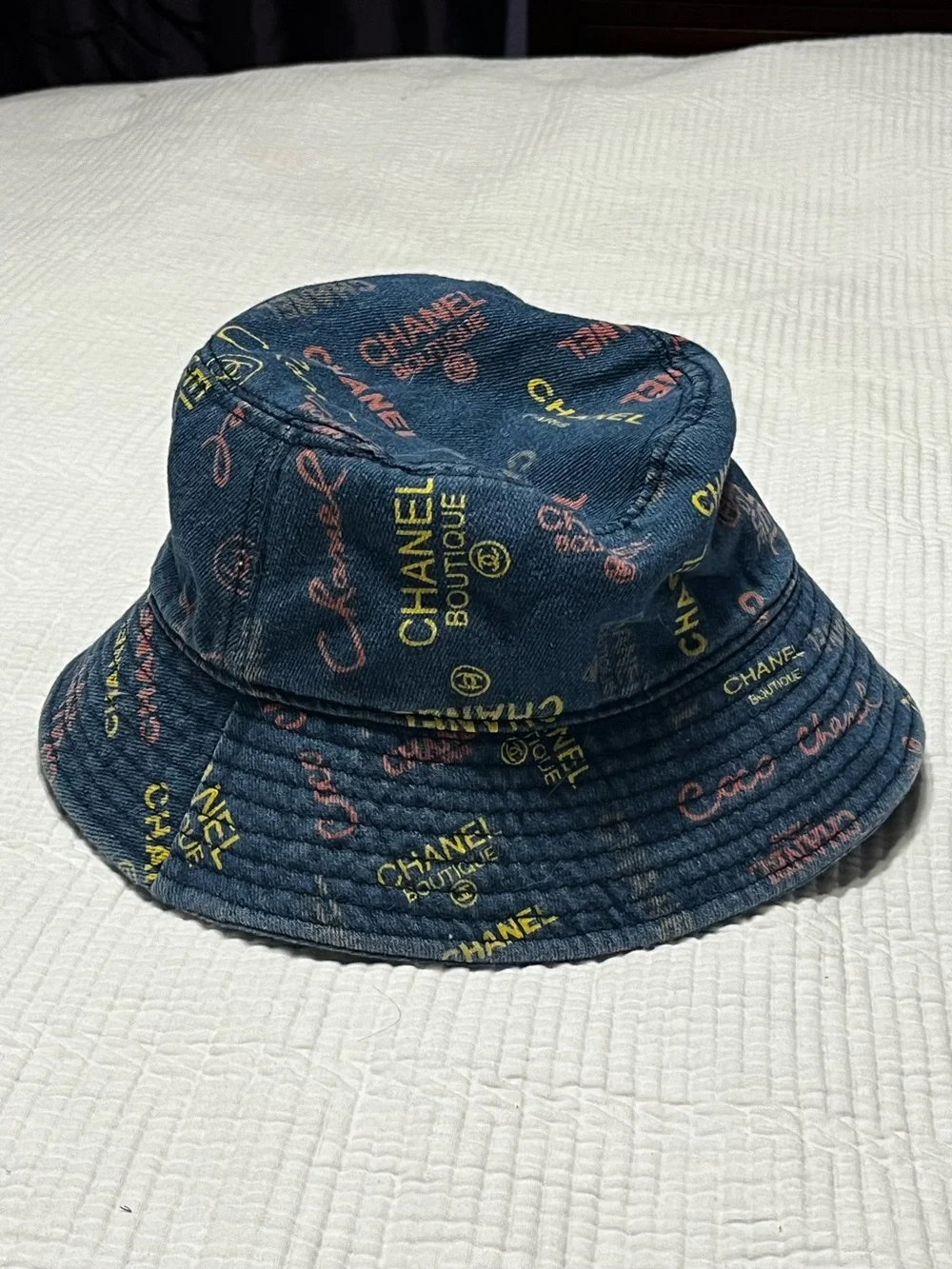ChaneI Denim Medium Wash Jean Graffiti Scribble Bucket Hat